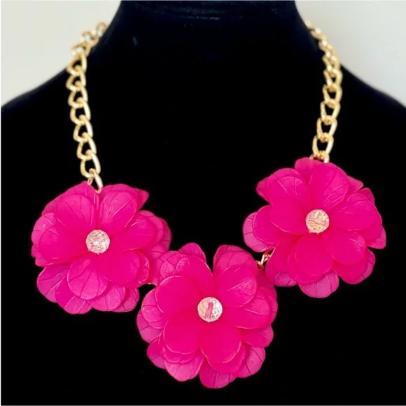 Pink Floral Statement Necklace - Picture 2 of 4